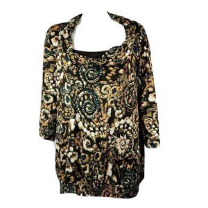 CHRISTOPHER & BANKS Black Brown 3/4 Sleeve Top XL